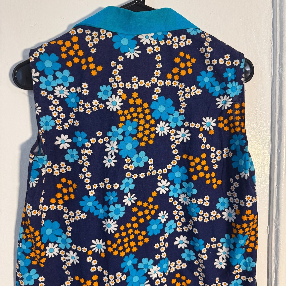 True Vintage 70s Floral Whimsical Dress Cotton Blue Psychedelic Sz M Rainbow‎ - Picture 7 of 10